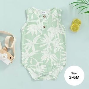 3-6M | BABY BOY SHORT SLEEVE ONESIE | LEAF PRINT